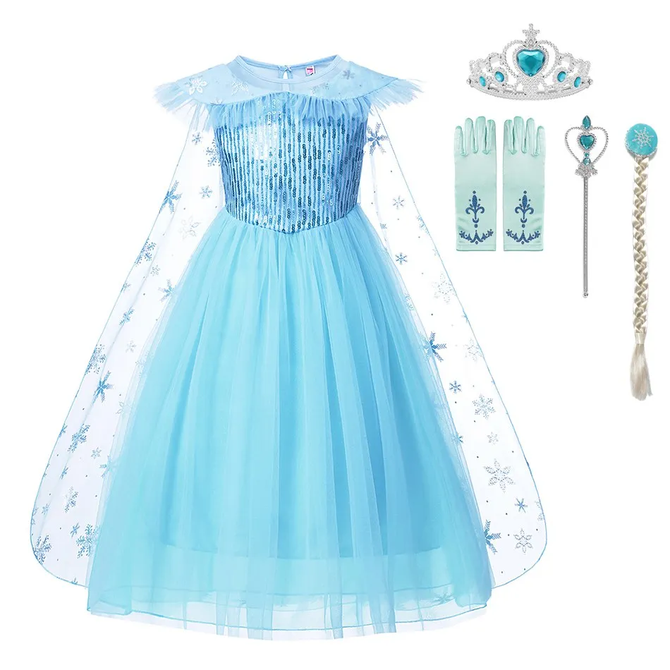 Dress Set 03 MUABABY платье Эльзы с накидкой для девочек; летние вечерние костюмы Снежной королевы с блестками; Детские модные костюмы на Хэллоуин для девочек - Цвет: Dress Set 03