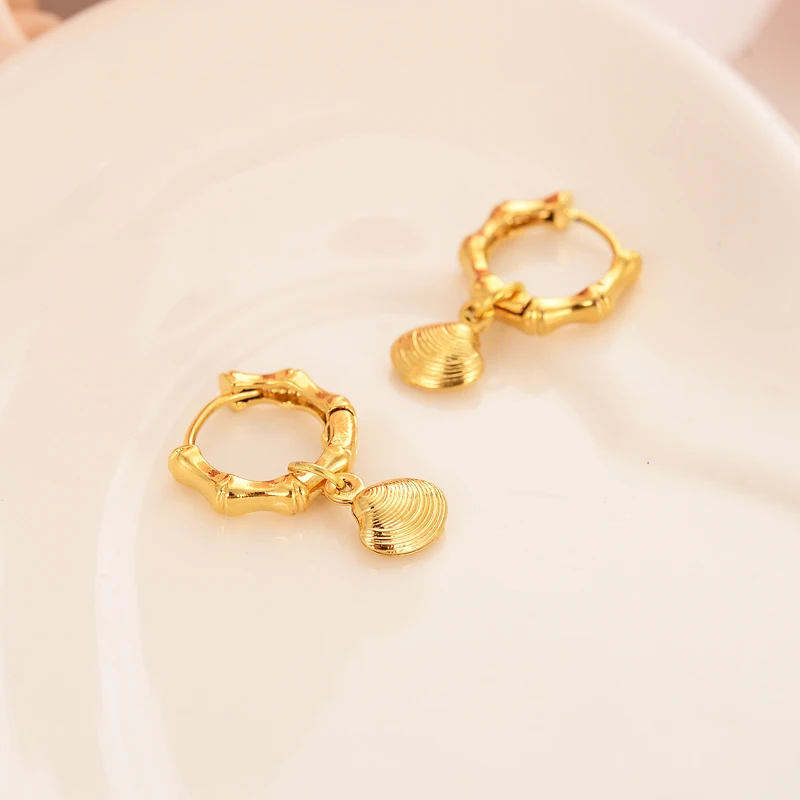 

newest high quality Solid Gold Jewelry Fashion cute shell Earrings Gift for Girls Friend Kids Lady earring party earring