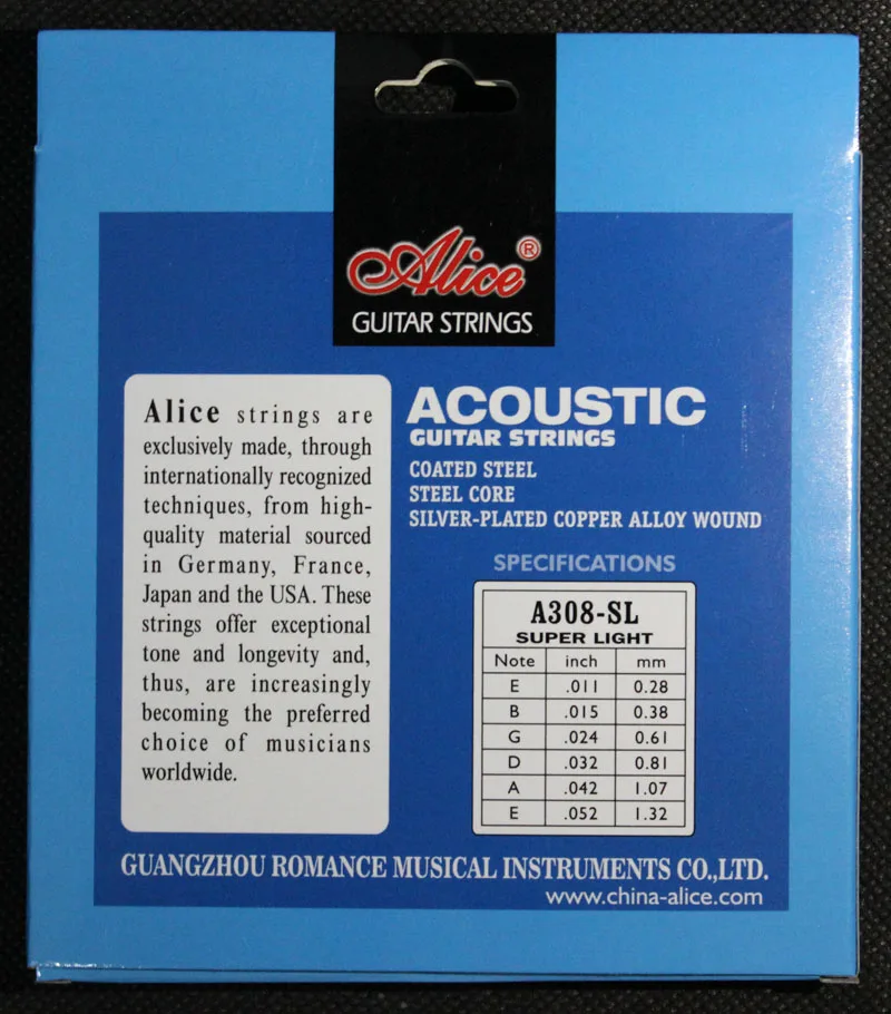 12 комплектов струны для акустической гитары Alice A308 (.011 .052) из нержавеющей стали с