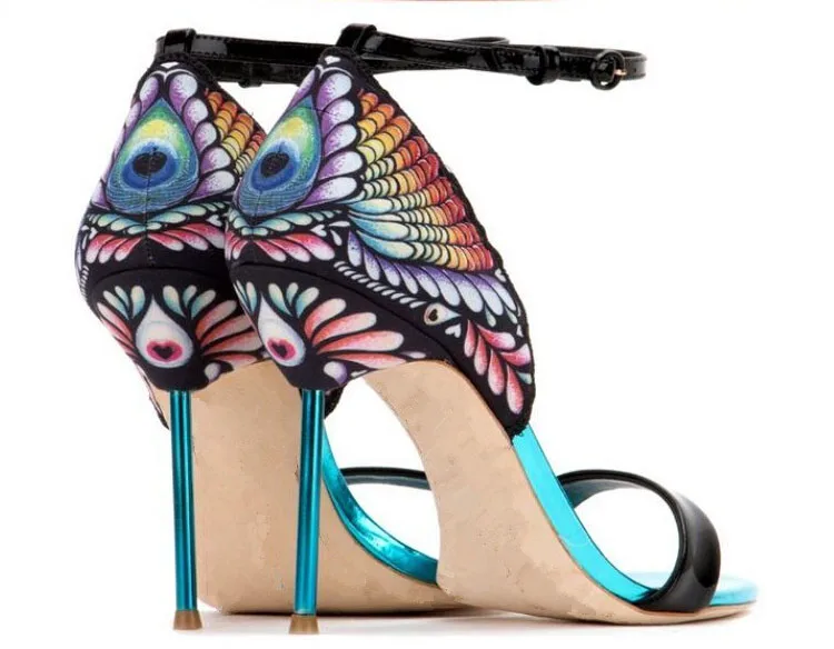 Chouodry красочные металлический ремешок женские босоножки тонкий высокий каблук