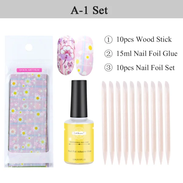 A-1 Set Фольга для ногтей клеевой гель набор цветок Звездная Holo бумага DIY переводная Фольга для ногтей черная Прозрачная основа под лак гель маникюр CH798-1 - Цвет: A-1 Set