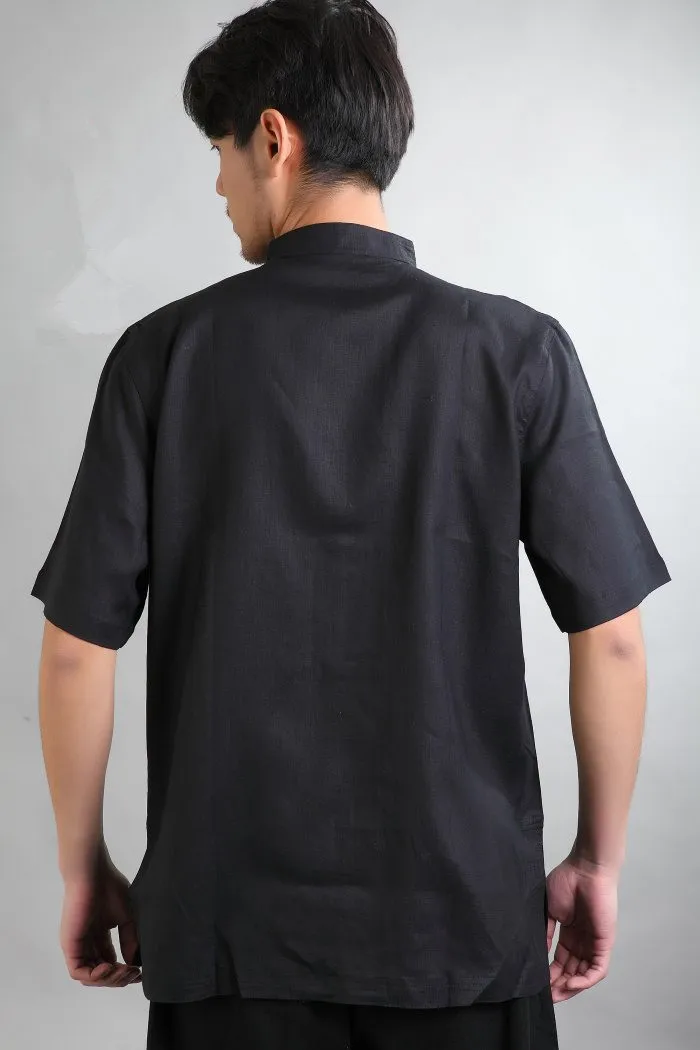 Черный традиционный китайский стиль мужская хлопковая льняная рубашка Кунг-фу