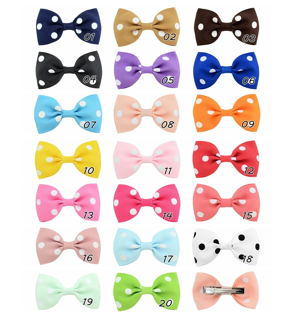 

20 Pcs/lot Small Bowknot With Fashion Polka Dot Hairgrips Mini Sweet Solid Ribbow Bow Safety Hair Clips Kids Hairpins 720