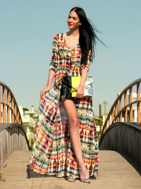 Free Shipping Women Ladies Multi Color Dip Dye Shirred Waist Chiffon Long Cardigan Sleeve Blouse Dress Drop shipping W518|dress design your own|dress