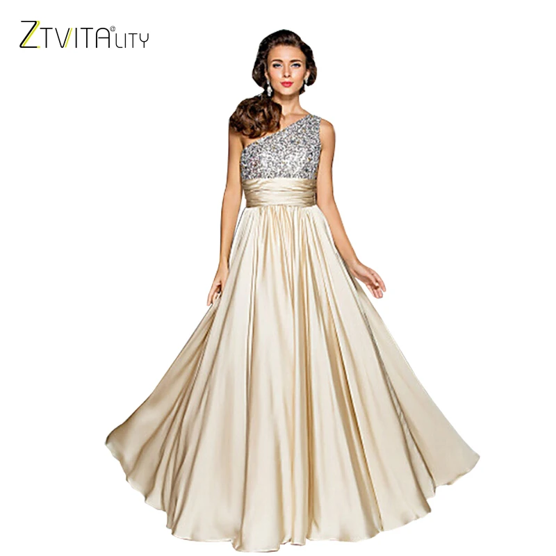 ZTVitality 2018 Summer Women Dresse Sleeveless Fashion Sequins One-Shoulder Empire Elegant Party Dress Sexy Long Vestidos | Женская