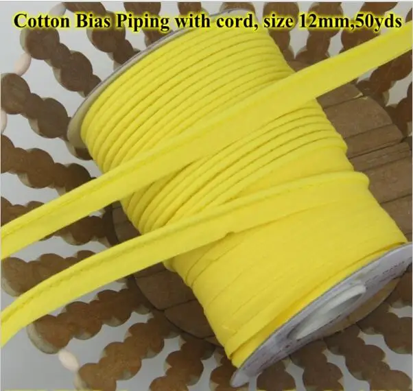 Free shipping--100% Cotton Bias Piping tape bias Tape with cord size:12mm 50y for bed linings yellow sewing material | Дом и сад
