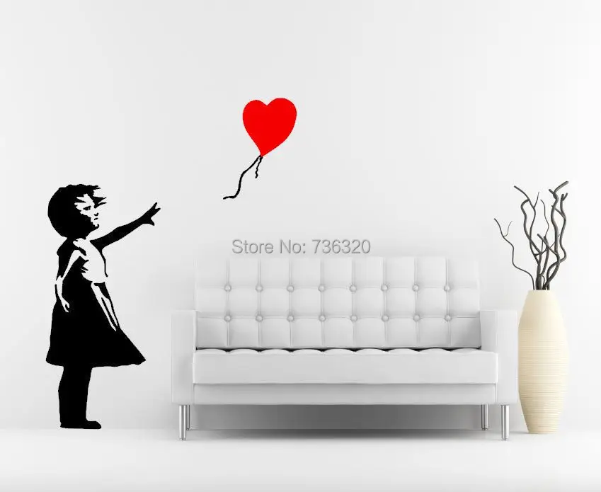 Наклейка на стену Banksy воздушный шар для девочек Съемный Виниловый настенный