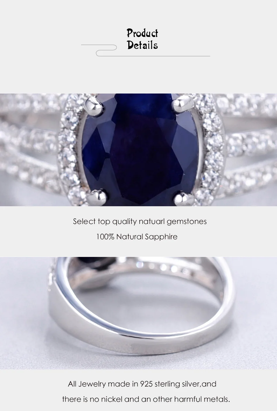 Gem's Ballet 2.02Ct натуральный синий сапфир драгоценный камень Обручальное кольцо 925 пробы серебро ювелирные украшения для женщин