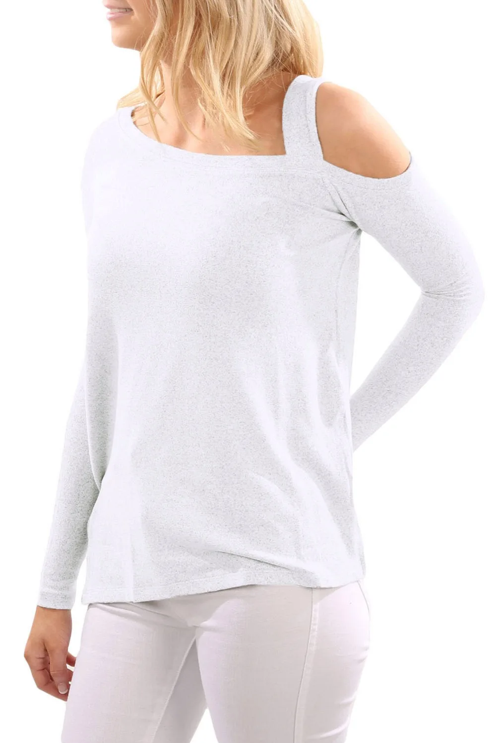 Aletterhin Women Off Cold Shoulder Blouse Chemise Femme Autumn Spring Lady Skew Collar Slit Blusas Solid Shirt Streetwear Tops |