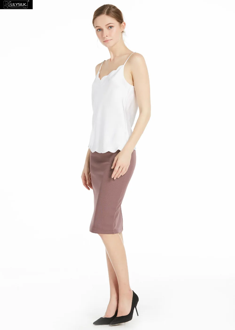LILYSILK Camisole Топ для женщин шелк 16 мм удобные Essentials Белый Scalloped Trim милый Lingrie дамы