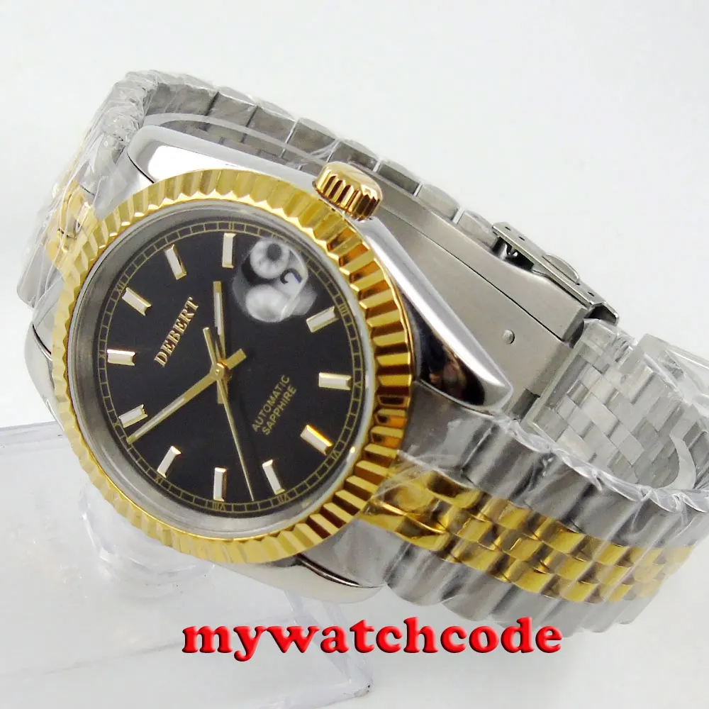 

36mm debert black dial luminous 21 jewels miyota Automatic mens wrist Watch