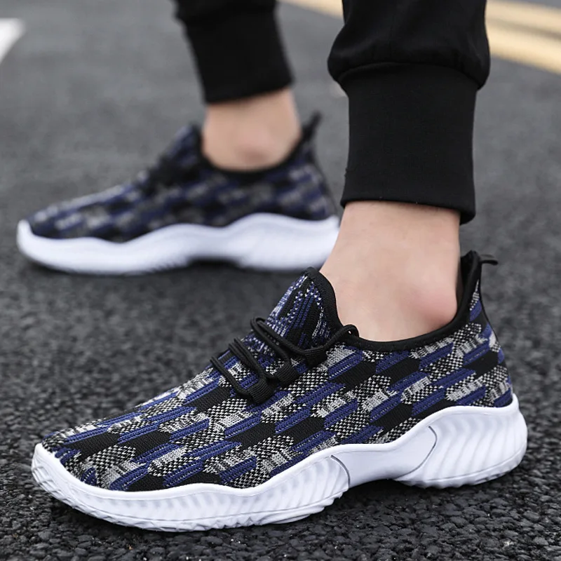 Новый дизайн визуальная Иллюзия выдалбливают Flyknit человека Гонки обувь мужские