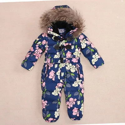1 Верхняя одежда детский лыжный костюм Детские Пуховые комбинезоны с капюшоном из натурального меха, теплые зимние комбинезоны для мальчиков и девочек на температуру до-30 градусов От 3 до 8 лет - Цвет: 1