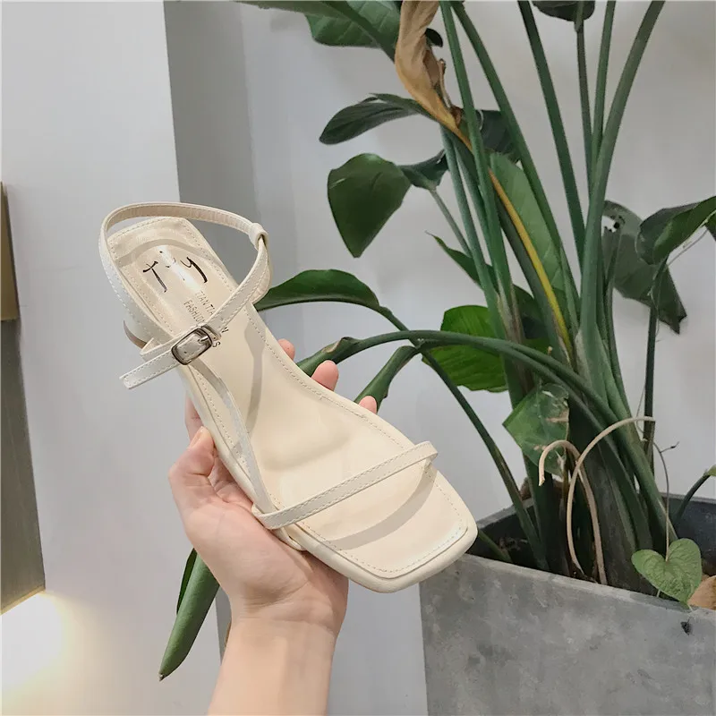 

YEELOCA Sandals Women Square Toe Med Heels Open Toe Cross Tied Fashion Buckle Strap Round Heels Solid Red Casual Shoes Woman