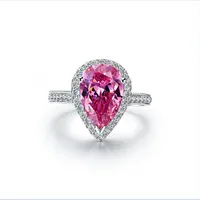 Solid 14K White Gold Ring 3CT Pear Shape Pinky Diamond Engagement Ring For Woman Propose Jewerly Love Promise Jewelry