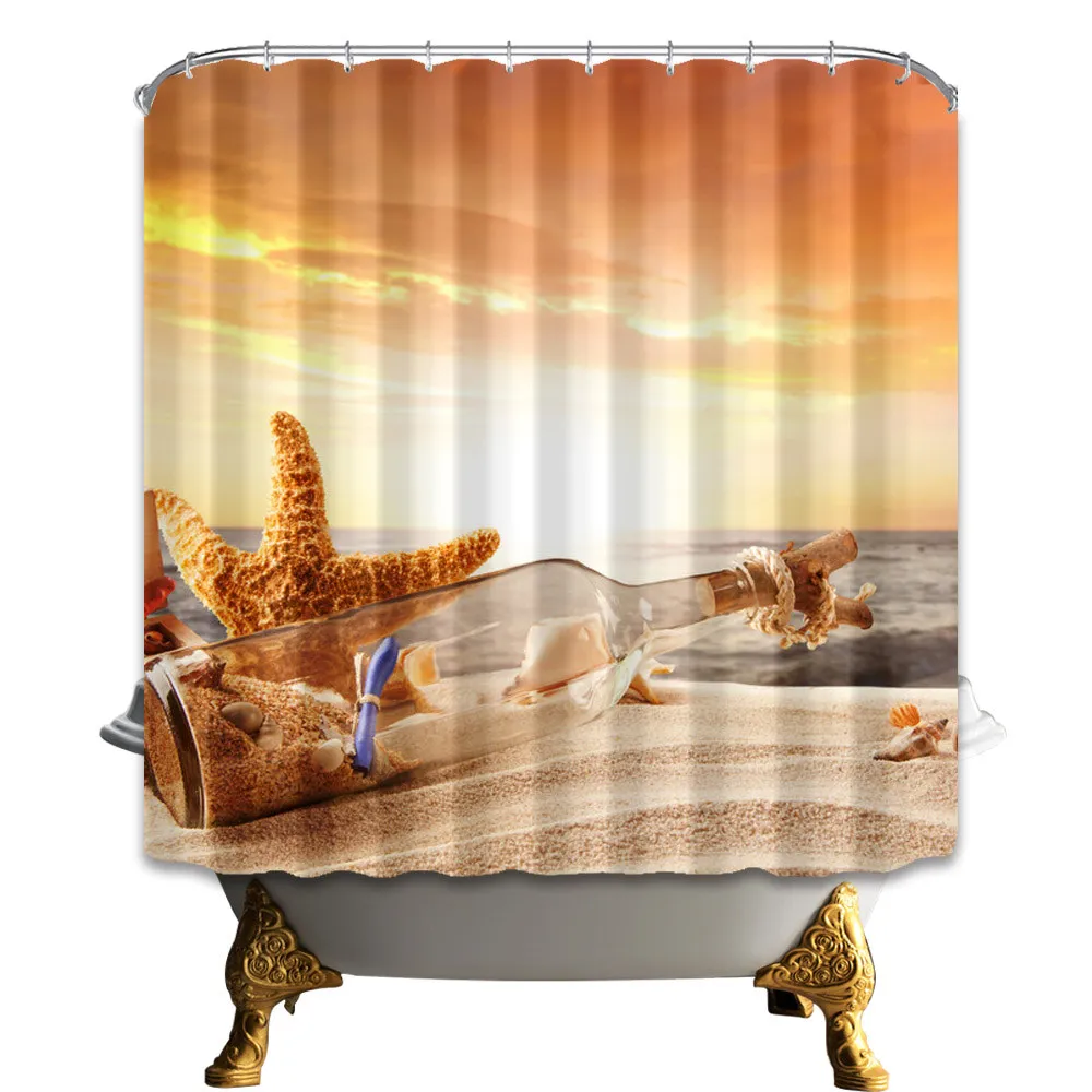

Shower Curtains Starfish and shell On The Seaside Beach Bathroom Curtains Waterproof and Mildew Proof Washable With 12 Hooks