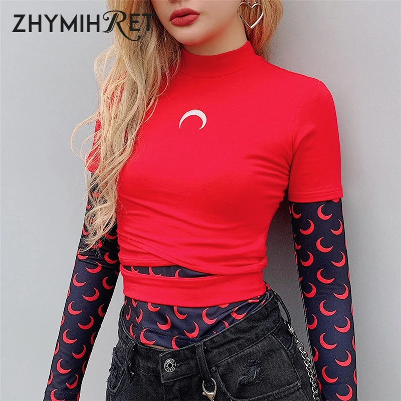 Женская футболка с принтом Луны ZHYMIHRET белая длинным рукавом женская Ulzzang топы Camisas