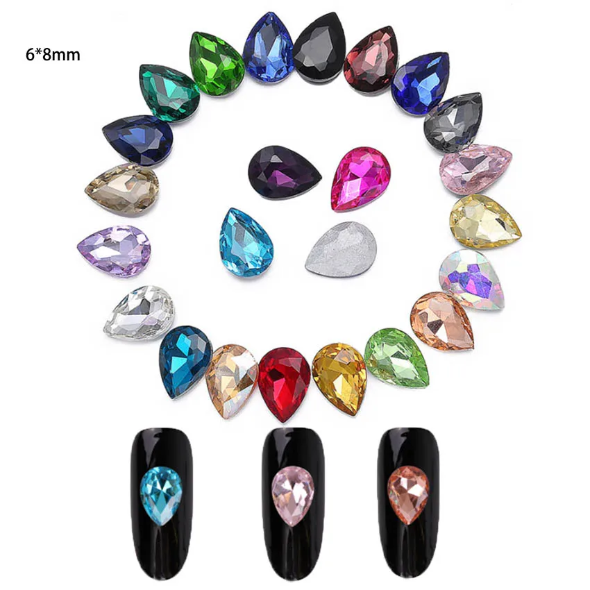 

6*8mm Water Drop Pointed Bottom Glass Rhinestone, Crystals 3D Charms for Nails Art Manicure Tip Decoration Strass Accessories