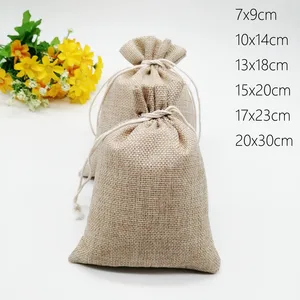 Джутовый Подарочный пакет из мешковины 50 шт., Подарочная коробка на шнурке, упаковочные пакеты для подарочных пакетов с ручками, СвадебнаяРождественская конфетная льняная Джутовая сумка