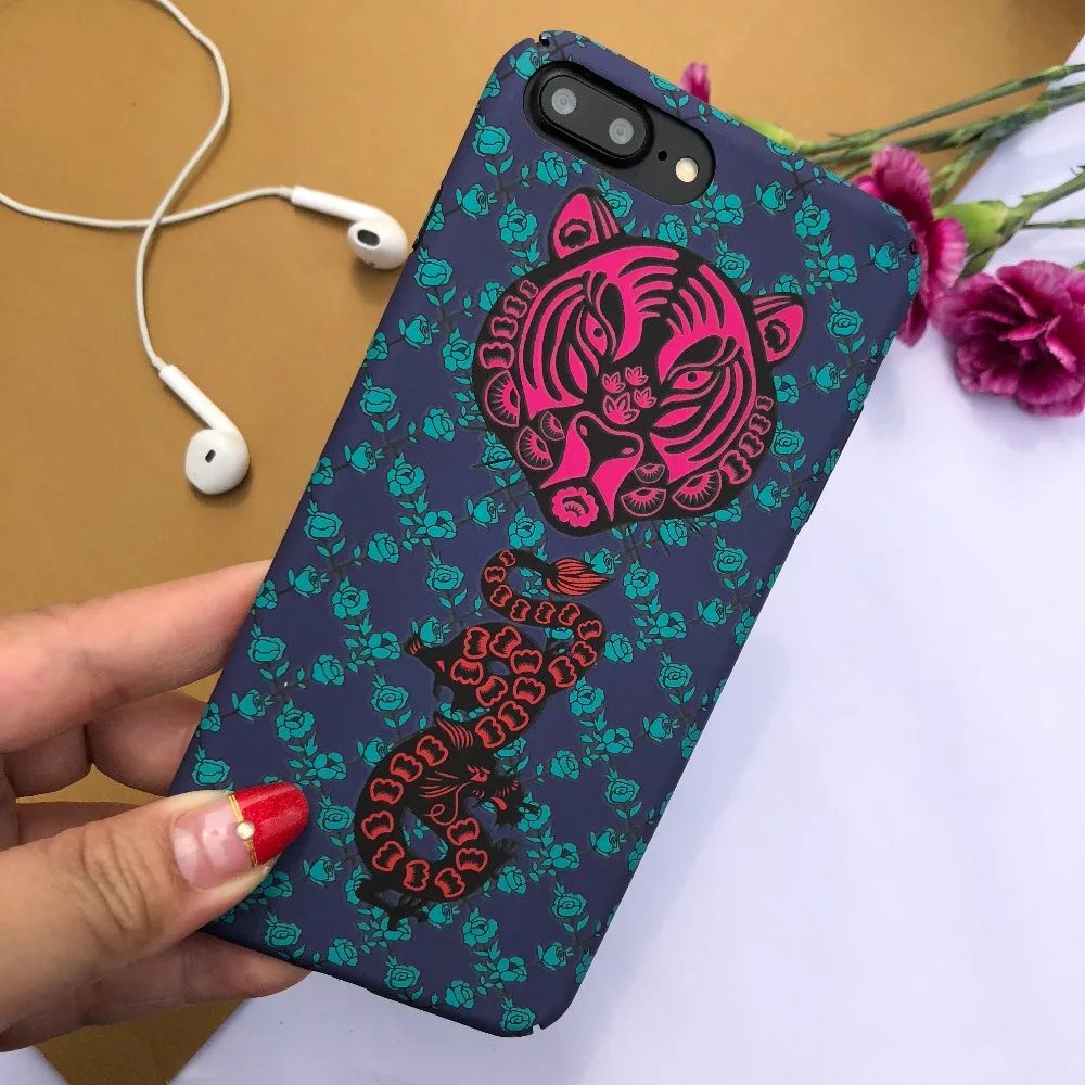ORYKSZ For iphone 7 Case Vintage Tiger Flowers Patterned Silicone Phone x 6S 6 8 Plus Cover Coque Capa Shell |