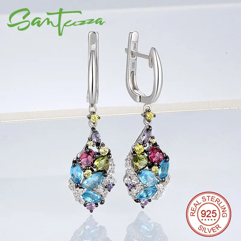 Женские серебряные серьги SANTUZZA длинные висячие из 925 пробы серебра с камнем