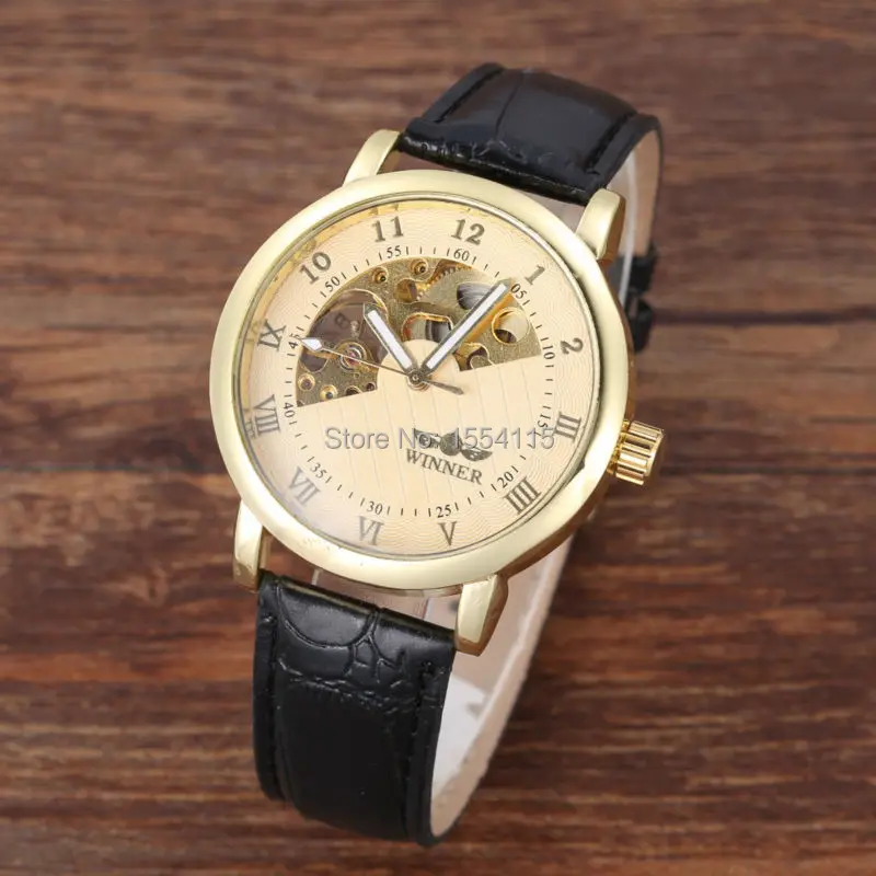 Мужские наручные часы Winner роскошные механические с кожаным ремешком|wristwatch