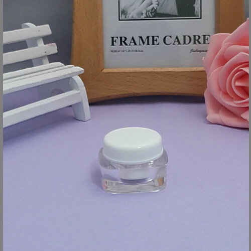 100pcs wholesale 5 grams square white acrylic cream jars , 5 g sample containers for cosmetics , 5g mini sample jars for sale