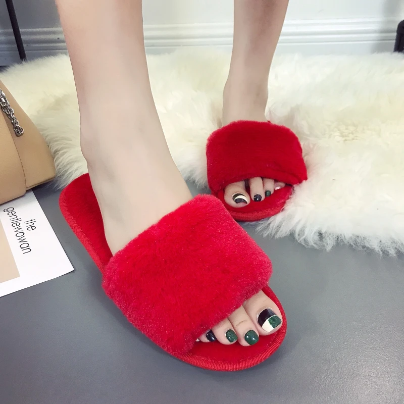 2018 chinelos de ver o feminina zapatos mujer женские слипоны ползунки пушистого искусственного меха