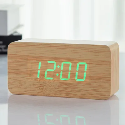 bamboo-green JINSUN Будильник Деревянный бамбуковый светодиодный термометр цифровые голосовые настольные часы большие цифры Цифровые часы KSW103 - Цвет: bamboo-green