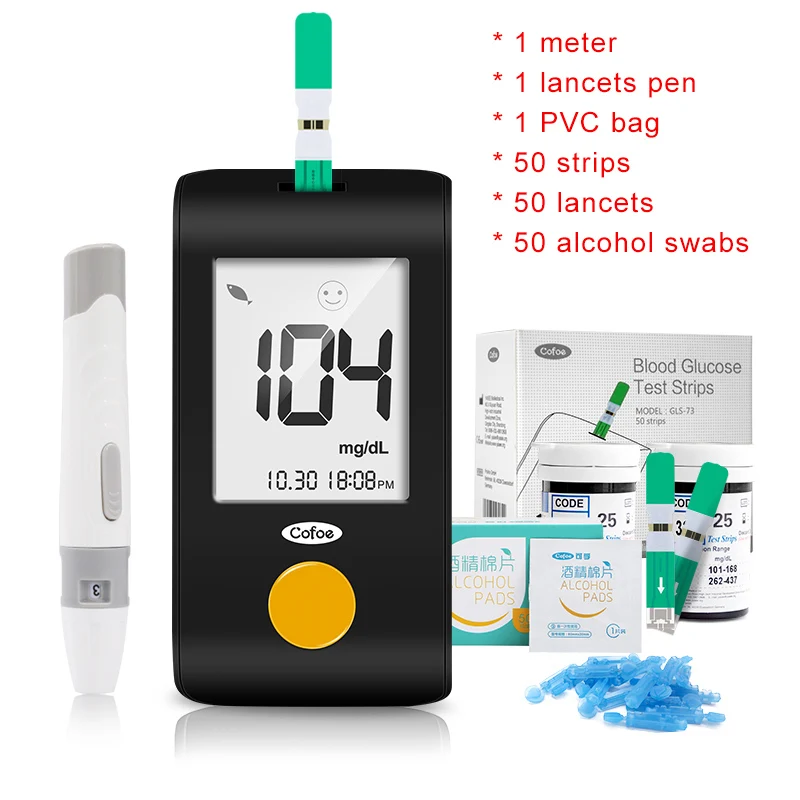 meter with 50 strips Глюкометр Cofoe Yiling mg/dl медицинский измеритель уровня глюкозы в крови тест-полоски и ланцет бытовой глюкометр - Цвет: meter with 50 strips