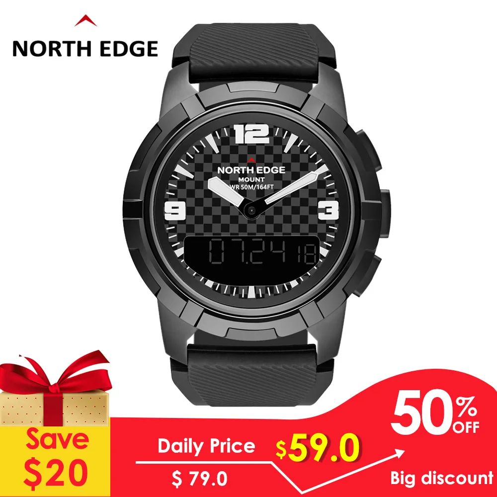Мужские умные цифровые часы North Edge военные армейские с двойным дисплеем