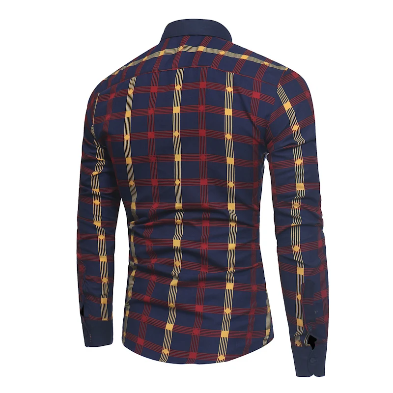 M 2XL 2018 Новая мода осень Для мужчин одежда Slim Fit рубашка с длинными рукавами