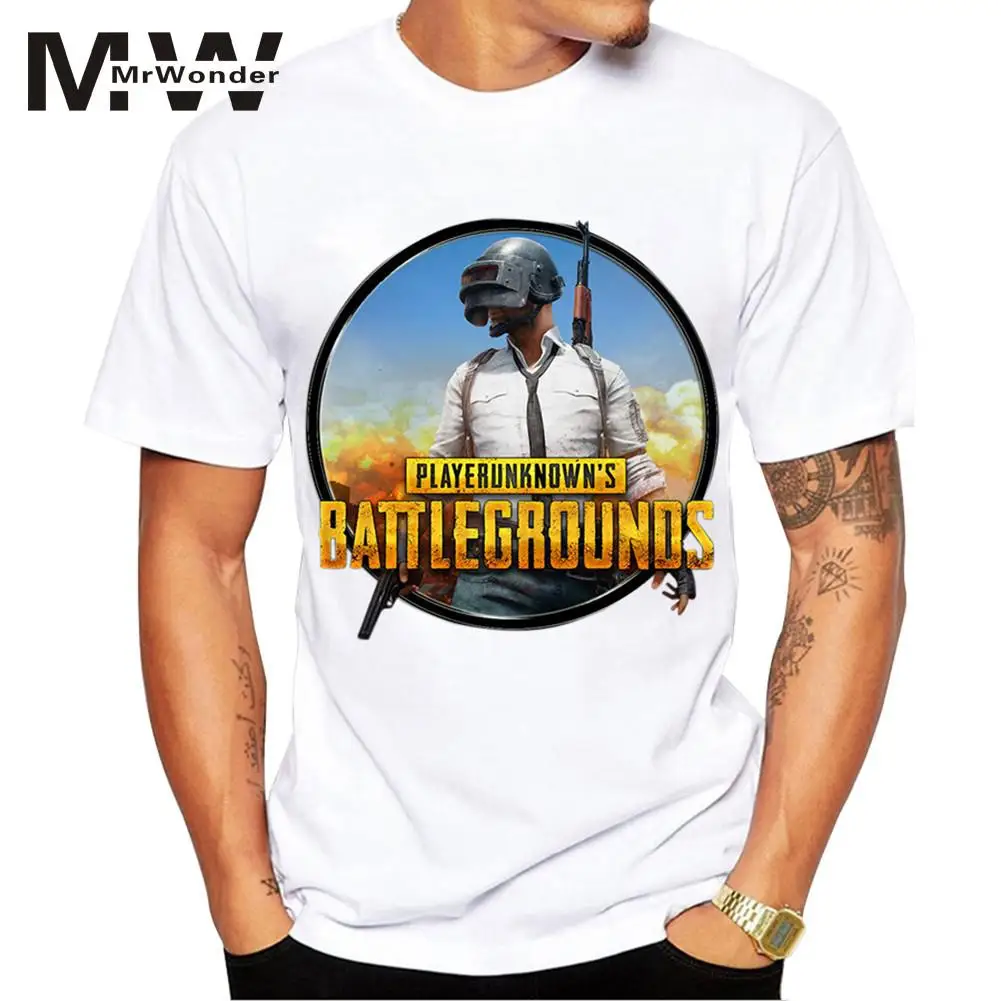 Мужская и женская модная футболка с принтом PUBG коротким рукавом круглым вырезом