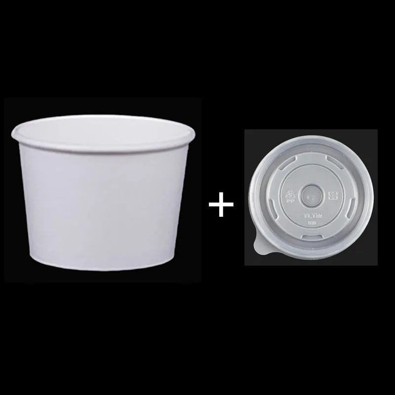 cup and lid 50 шт чисто белый одноразовый Бумажный стаканчик 150 мл 250 мл 500 мл маленький пудинг мороженое желе салат суп Упаковка чашки с крышкой - Цвет: cup and lid