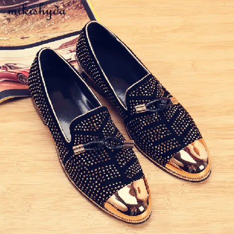 

Cheap Designer Shoes Men High Quality Black Red Leather Bow-Knot Lace-Up Flats Casual Loafers Rivets Prom Shoes Men