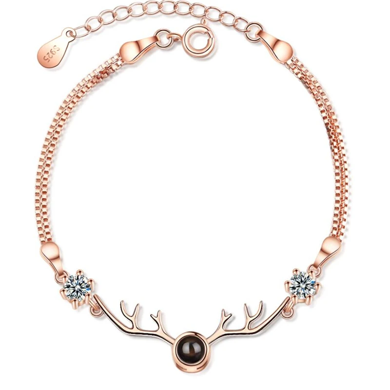 

Sole Memory 100 Languages I Love You Hot Projection Visible Silver Color Female Antlers Resizable Bracelets SBR193