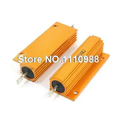 

100W 10K Ohm Gold Tone Aluminum Housing Wirewound Resistors 2Pcs