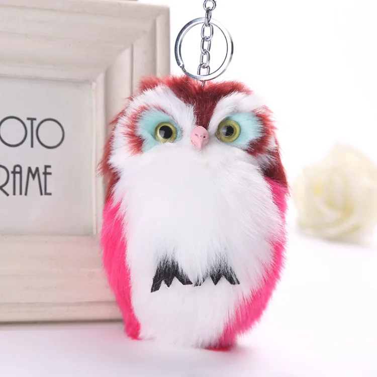 15CM Colorful Fluffy Owl Fake Fur Pompom Keychain Women bag Key Ring Holder Bunny Chain pendant Plush ring | Украшения и
