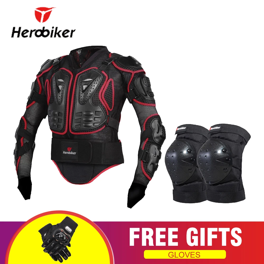 MC1001 Red Knee HEROBIKER мотоциклетная куртка Защита тела Броня Мотокросс Мото куртка Защитное снаряжение Мотоциклетные Куртки с защитой шеи - Цвет: MC1001 Red Knee