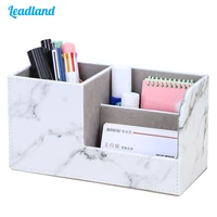 New Marble Small Stationery Pen Holder Pencil Box Leather Desk Organizer Cell Phone Stand Name Card Holder Office Storage Box