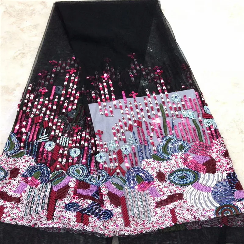 

African Sequins Lace Fabric 2019 Sequins Embroidered Nigerian Lace Fabrics High Quality French Tulle Lace Fabric Women bh65-2649