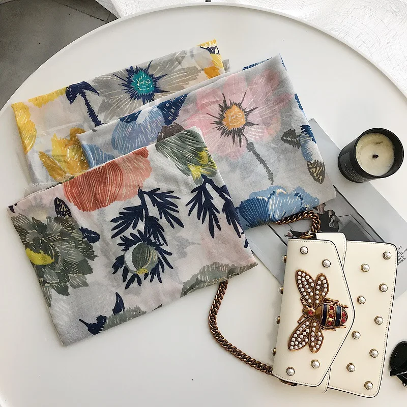 

new scarf hot stamping rose pattern printing women's scarf pastoral style wild thin holiday sunscreen shawl