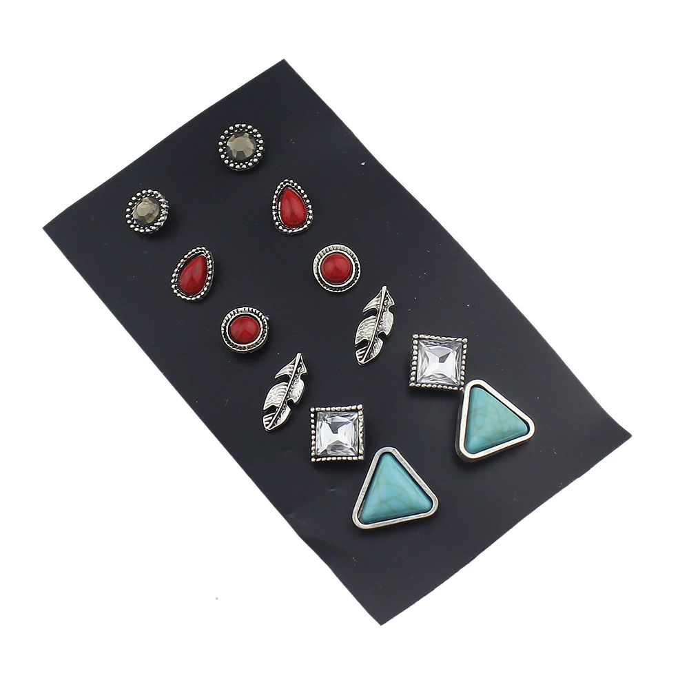Joywish 6 пар/компл. старинное серебро Цвет синий и красный камень круглый падение