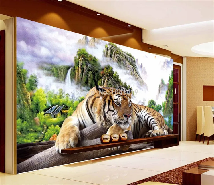 Фото обои 3D тигр природа пейзаж фреска Китайский стиль классический гостиная ТВ диван фон обои для стен 3 D Декор