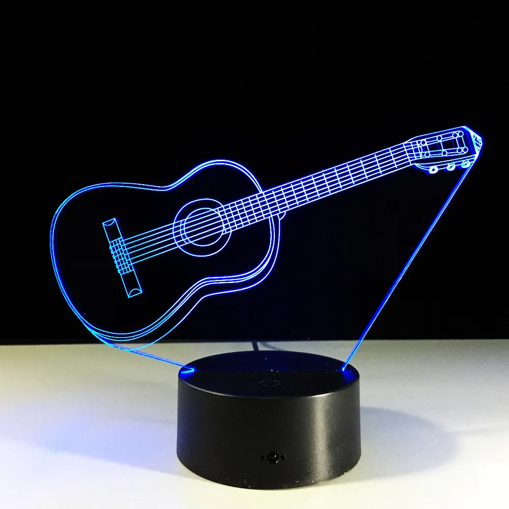 

Guitar With Keychain Acrylic 3D Night Light Baby 7 Color Chang USB DeskLamp Musical Instruments Home Decor LED USB 3D Lamp