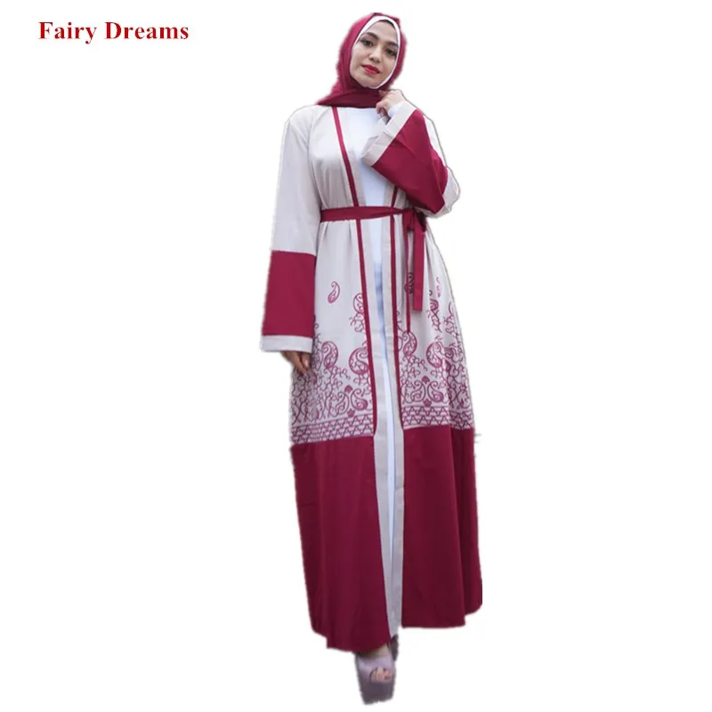 Женское пальто с принтом Abaya мусульманское длинное Бандажное Болеро-кардиган