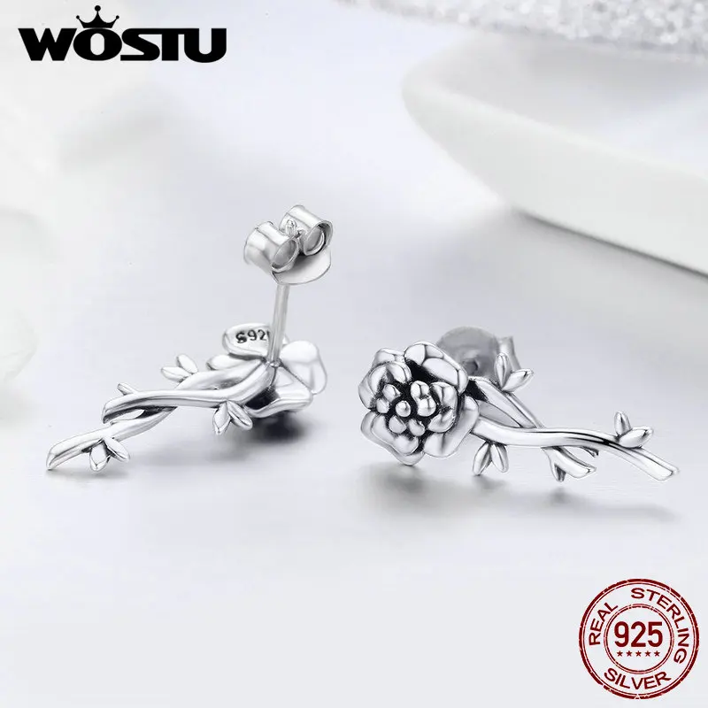 WOSTU Весенние Новые 925 пробы серебряные винтажные цветочные серьги-гвоздики для женщин модные брендовые серебряные ювелирные изделия подарок CQE336