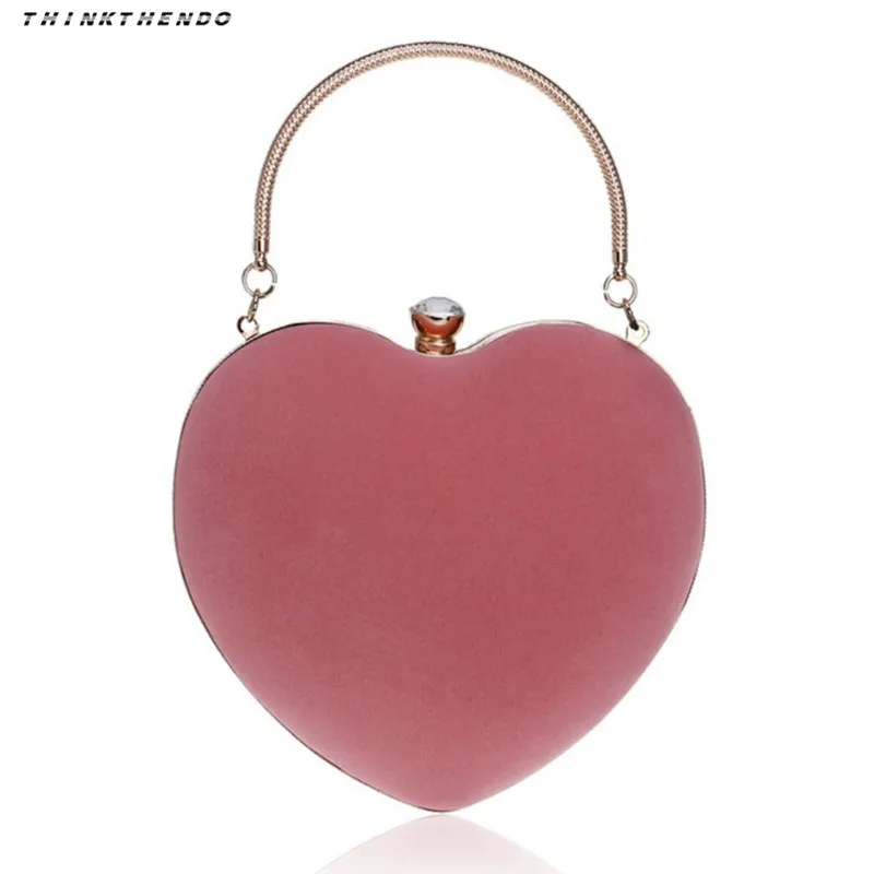 Light Pink THINKTHENDO, модная новинка, женский клатч в форме сердца, для девушек, Женская бархатная вечерняя сумочка, Сумочка, Кошелек на цепочке, вечерние, свадебные - Цвет: Light Pink