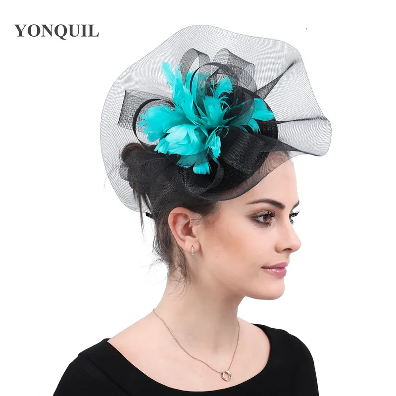 

Женская винтажная шляпка с перьями, Элегантная шляпка-Вуалетка, свадебный головной убор с зажимами для волос