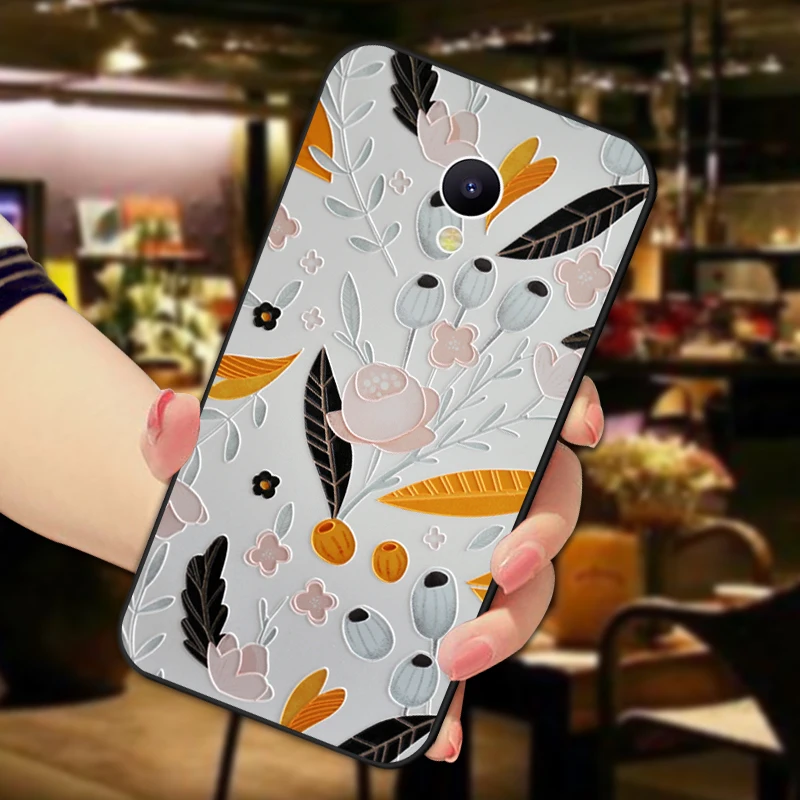 Leaf 3D рельефный чехол с цветами для Meizu M2 M3 Mini M5 M6 Note M5S M6S M5C A5 роскошный мягкий черный чехол с цветами для Meizu M3 Max MX6 - Цвет: Leaf